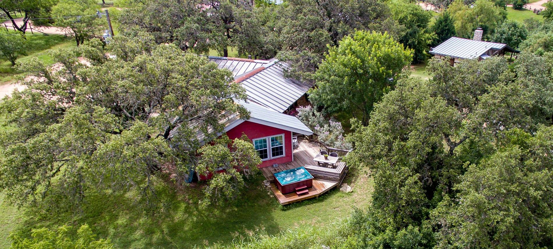 Picture of a cabin from the air.